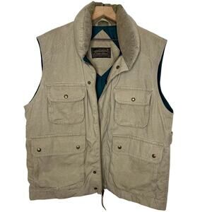 VTG EDDIE BAUER Men's L Quilted Canvas Goose Down Utility Vest Outdoor Tan
